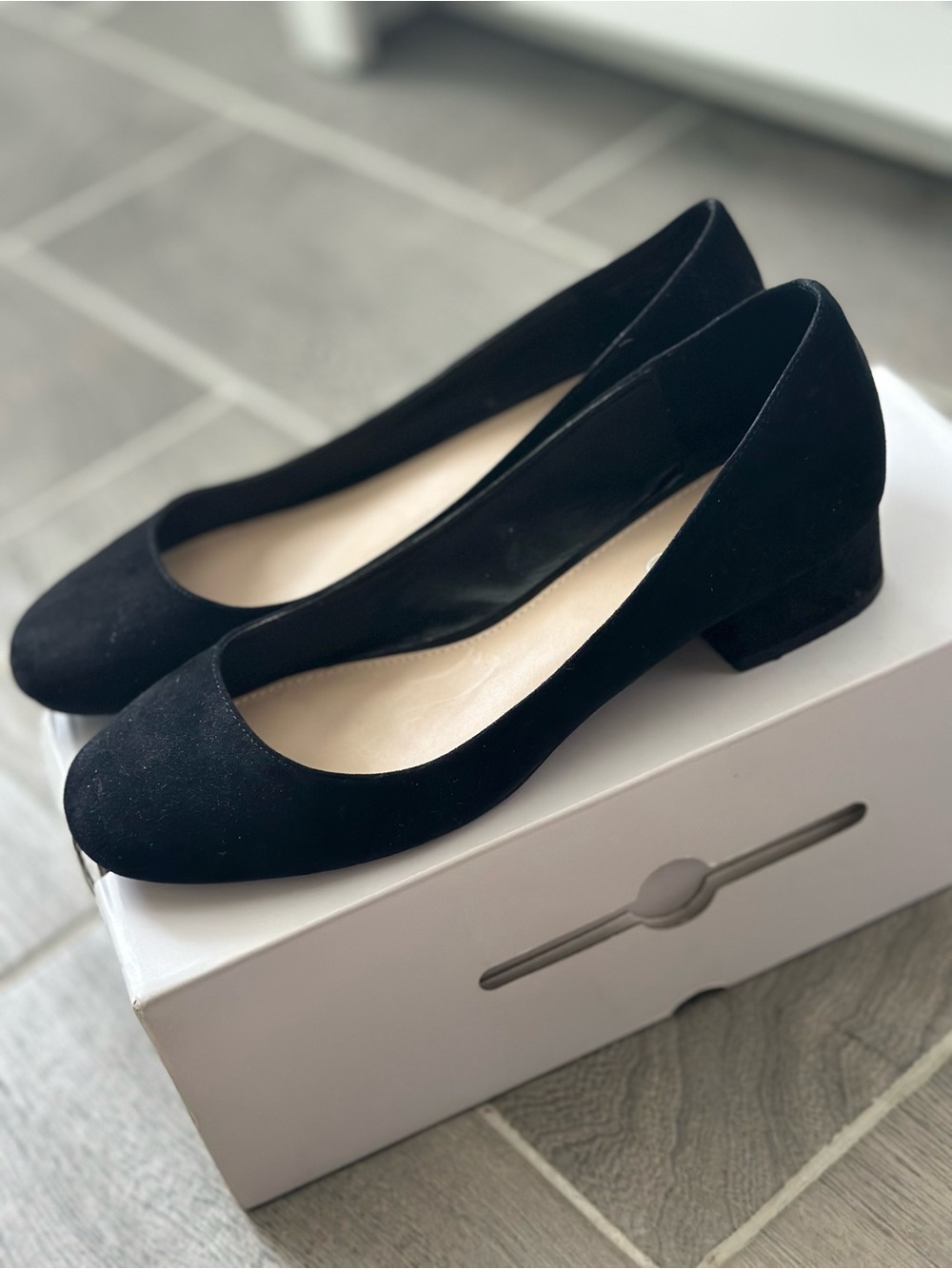 Aldo Black Suede Low Block Heel Flats -Size 8